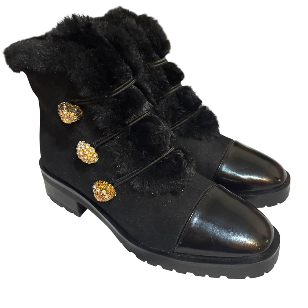 Nanette Lepore boots Ibiza black embellished button cap toe size 7 US women’s